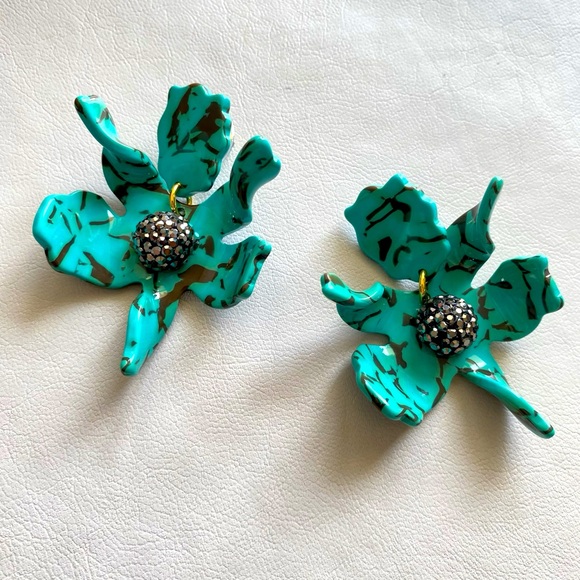 Lele Sadoughi 10 Year Anniversary Turquoise Small Crystal Lily Earrings NEW - Picture 11 of 13